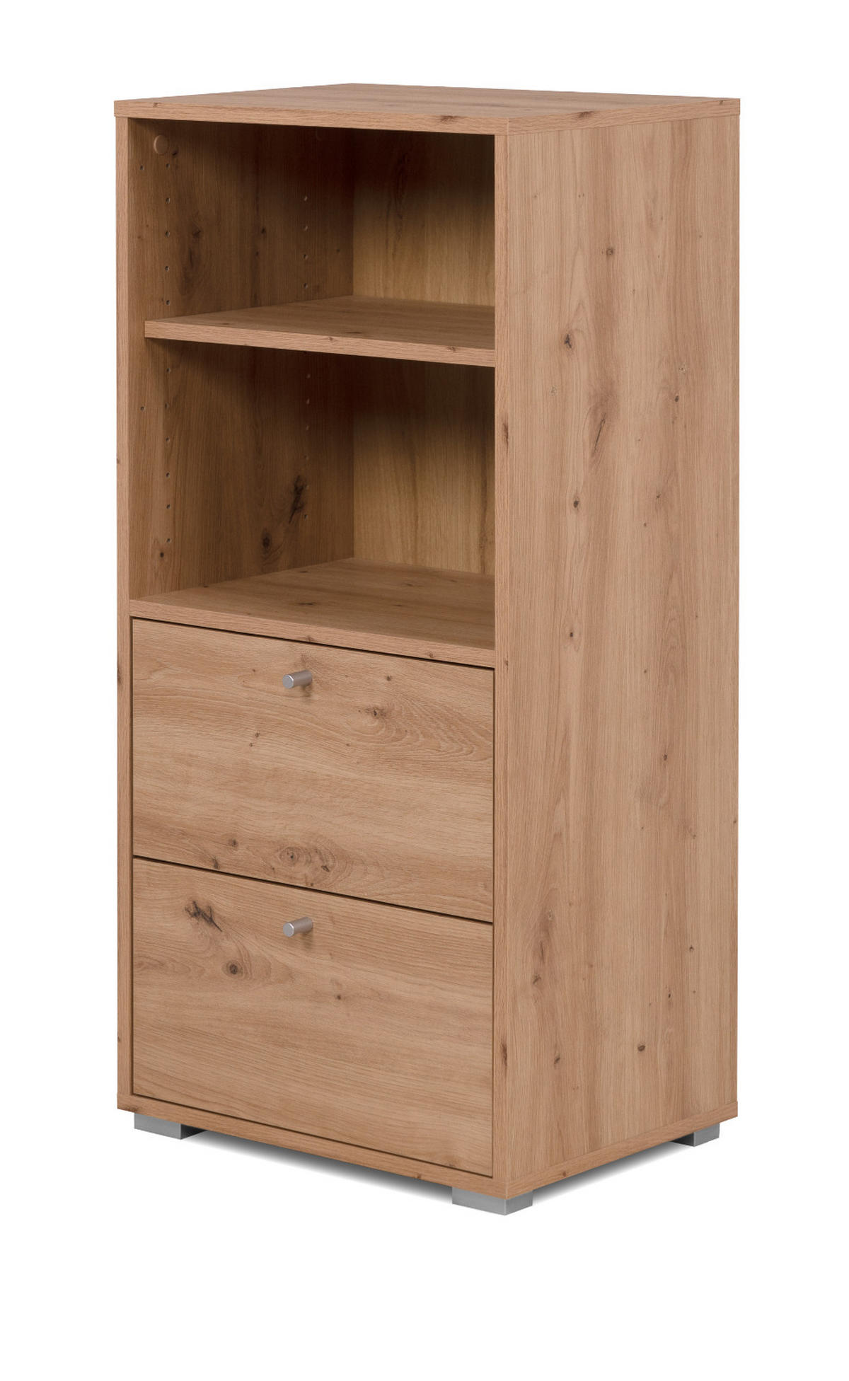 REGAL Eiche Artisan 46 x 97 cm, Standregal mit 2 Schubladen - Silberfarben/Eiche Artisan, Holzwerkstoff/Kunststoff (46/96.5/33.5cm) - Furn.Design