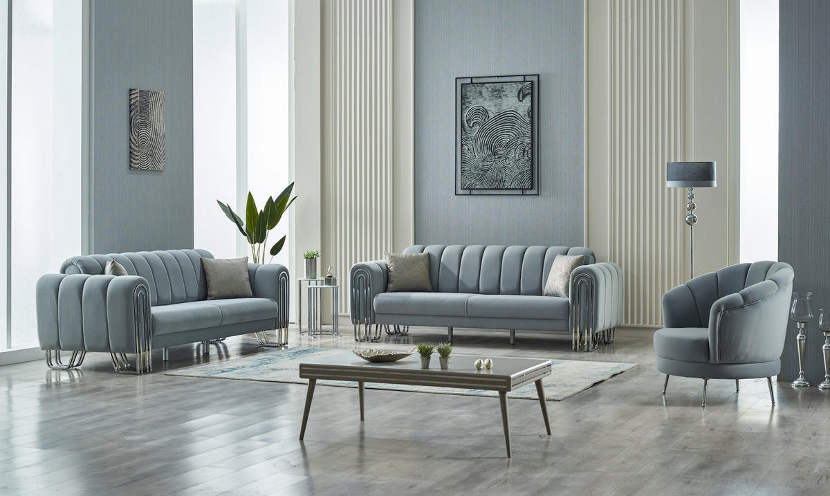 SITZGARNITUR Bloom Hellgrau Stellvariante:3+3+1 - Grau, Holz (235/85/90cm) - Villa Möbel