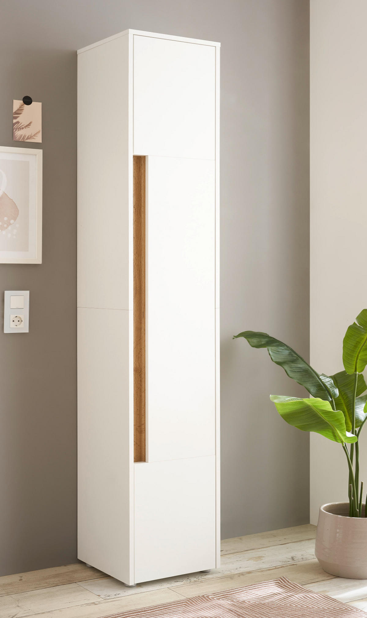 BAD-HOCHSCHRANK weiß, Wotan Eiche, Badschrank 34 x 200 cm - Silberfarben/Eiche Wotan, Holz/Holzwerkstoff (34/199/34cm) - Furn.Design