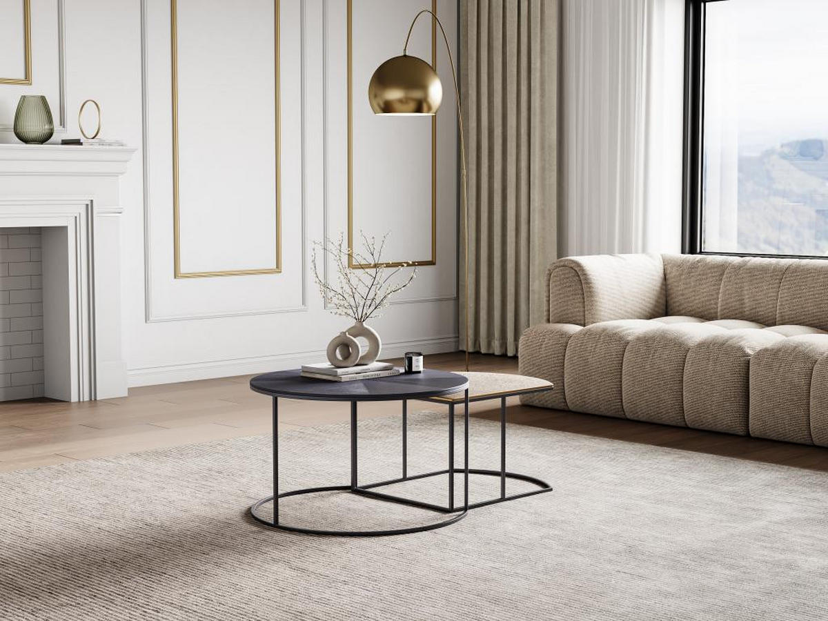 COUCHTISCH-SET - Metall - Schwarz & Goldfarben - ESMINA - Schwarz, Metall (74/74/45cm) - Vente-Unique