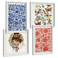 BILDER SET 4er Set - 50x50 cm & 40x60 cm Weißer Rahmen - Vintage-Blumen-Schmetterlings-Ornamente - Weiß, Kunststoff (50/50cm) - TULUP