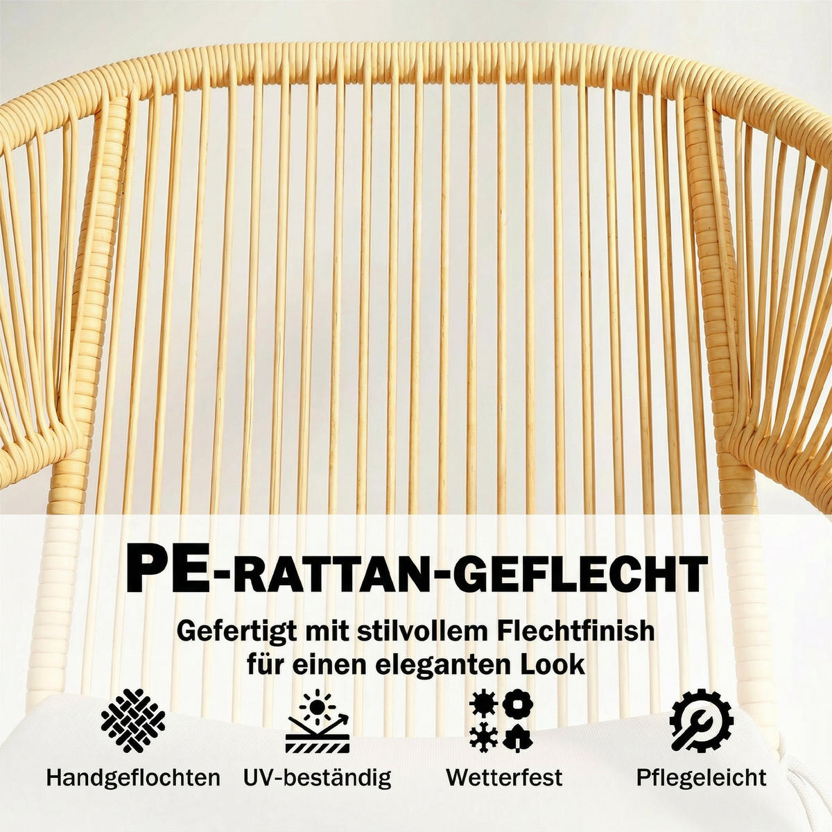 BISTROSET 3-teilig aus Stahl PE-Rattan Beige - Beige/Schwarz, Textil/Metall - Outsunny