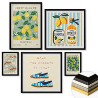 WANDBILDER 5er-Set - 50x50 cm & 20x30 cm & 40x60 cm Schwarzer Rahmen - Zitrusfrüchte der italienischen Tropen - Schwarz, Kunststoff (40/60cm) - ArtPrintCave
