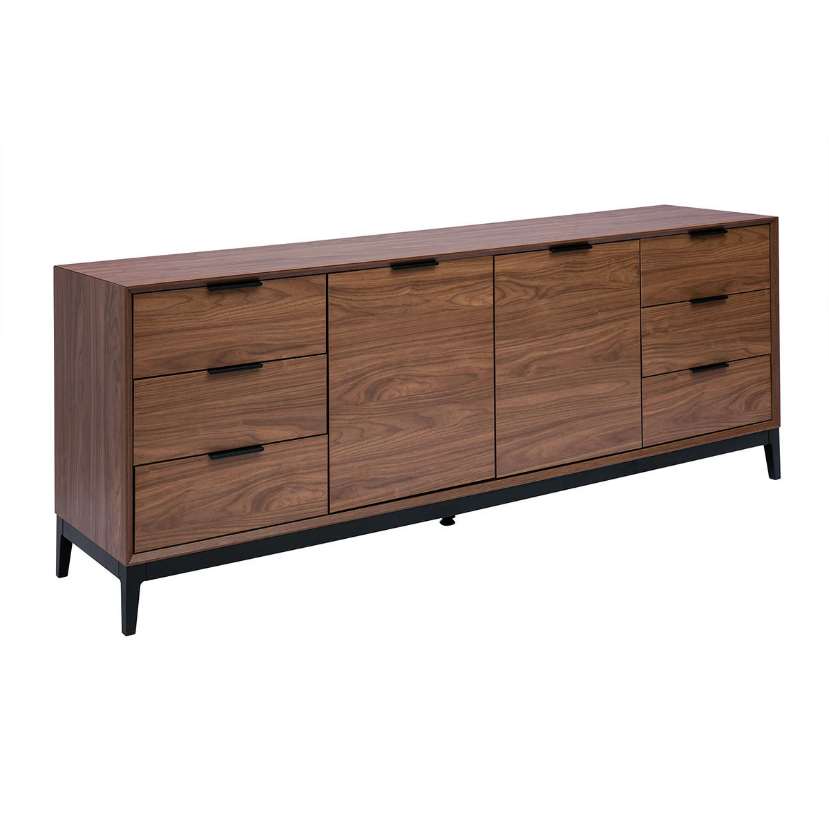 SIDEBOARD Dunkles Walnussfurnier Schwarzes Metall Stauraum B180 cm SARTO - Walnussfarben, Holz (40/74.5/180cm) - Miliboo