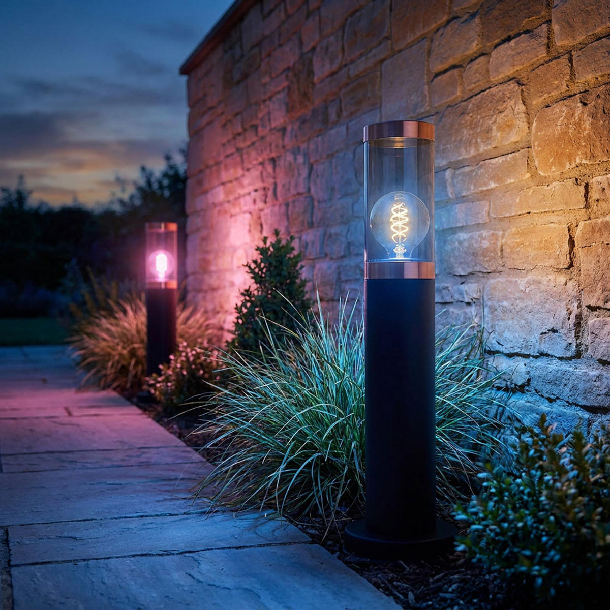LED WEGLEUCHTE Edelstahl Schwarz Kupfer - Schwarz, Metall (12.7/12.7/45cm) - Globo Lighting
