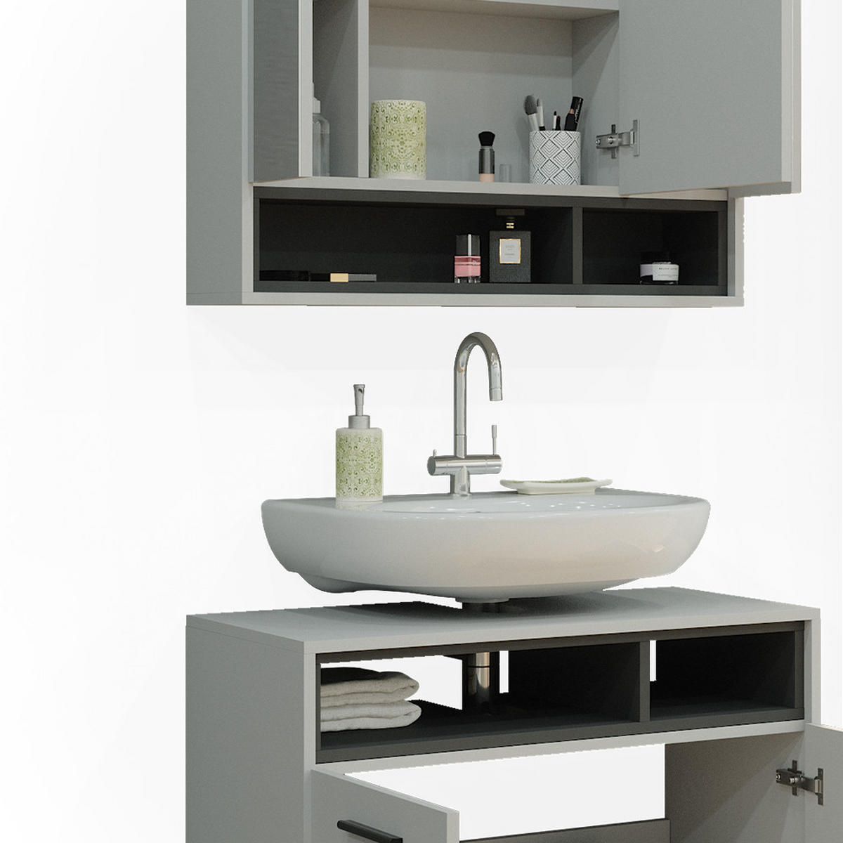 BADMÖBEL-SET Beatrice Grau 2 Teile - Anthrazit/Grau, Holzwerkstoff (80/64/40cm) - Vicco