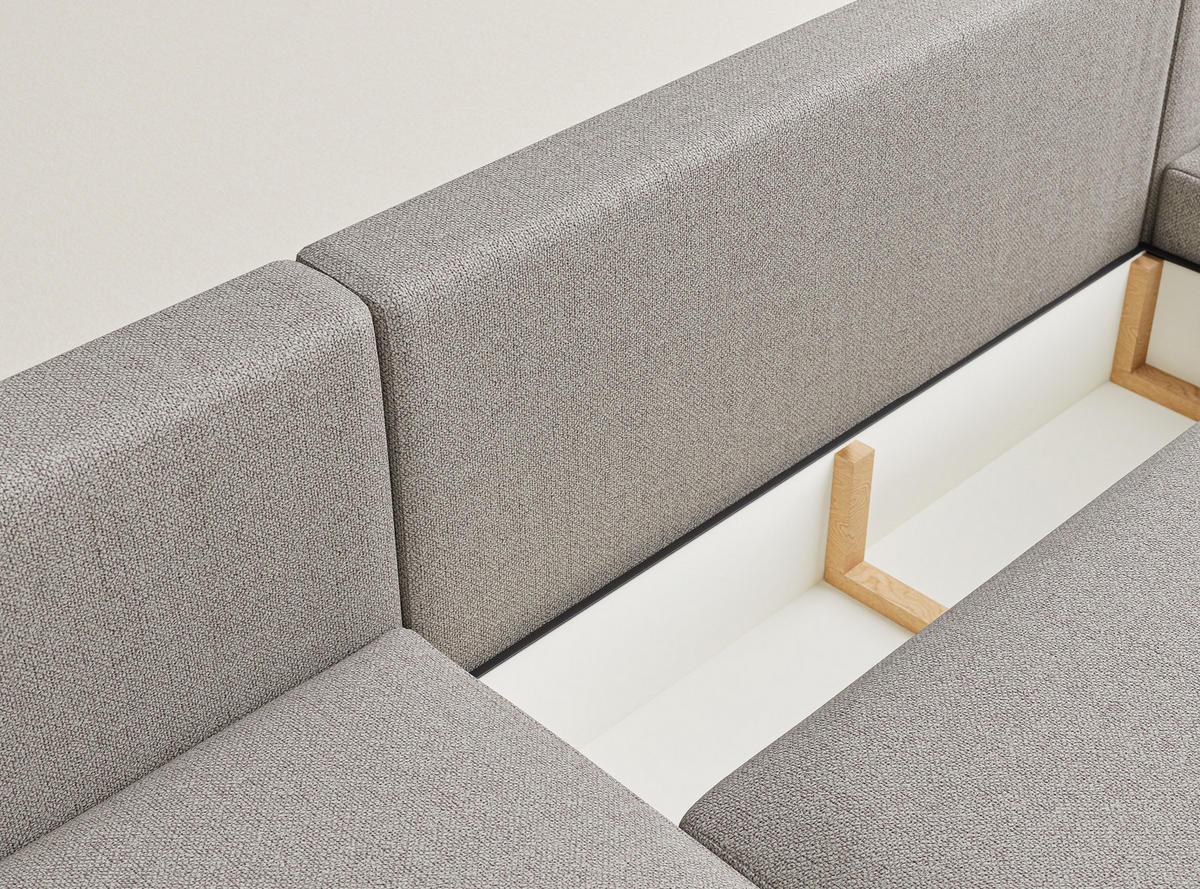 WOHNLANDSCHAFT MIT SCHLAFFUNKTION Zaya Seidengrau Webstoff - Beige/Schwarz, Holz/Holzwerkstoff (397/70/153cm) - Maison de Reve