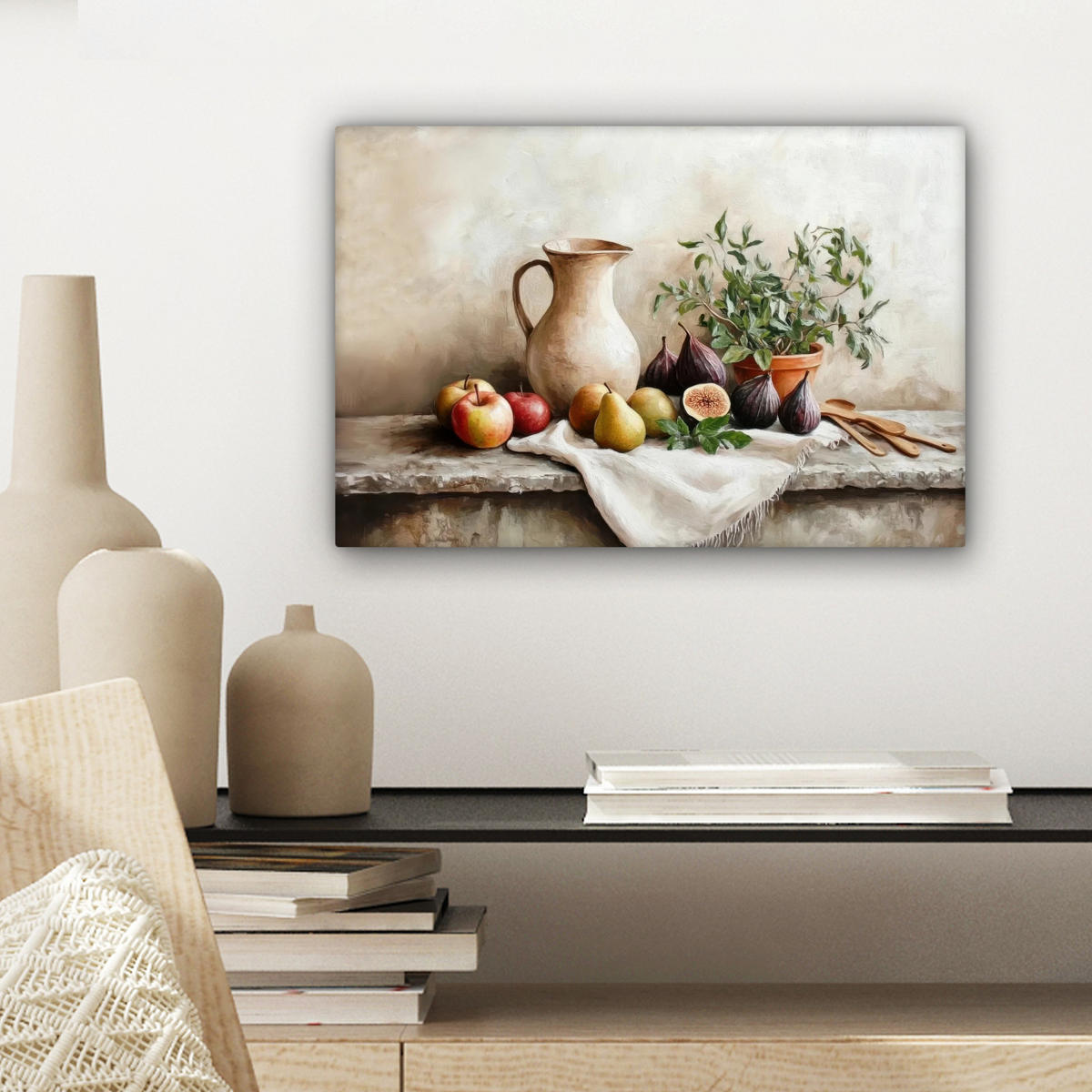 LEINWANDBILD Obst - Kräuter - Ländlich Deko Schlafzimmer 30x20 cm - Naturfarben, Textil (30/20cm) - MuchoWow