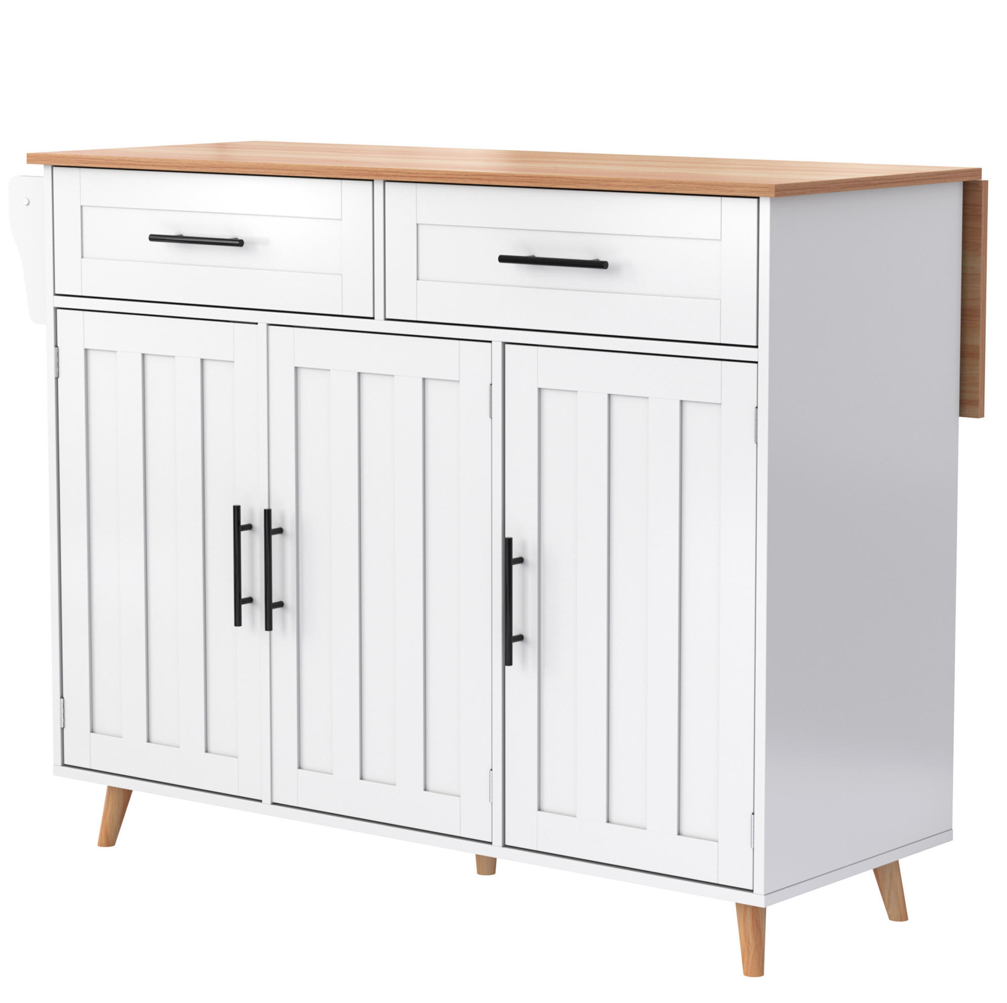 KÜCHENINSEL 129/71/91,5 cm Weiß aus MDF mit klappbarer Arbeitsplatte - Weiß, Holzwerkstoff (46/91.5/120cm) - OKMYHOME