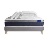 BETT Actilatex confort Latex und Memory-Schaum 180 x 200 cm h2 - Kit Bettgestell Grau - Mit Kissen und Bettdecke - Beige/Grau, Holz/Textil (180/200cm) - ACTISOM