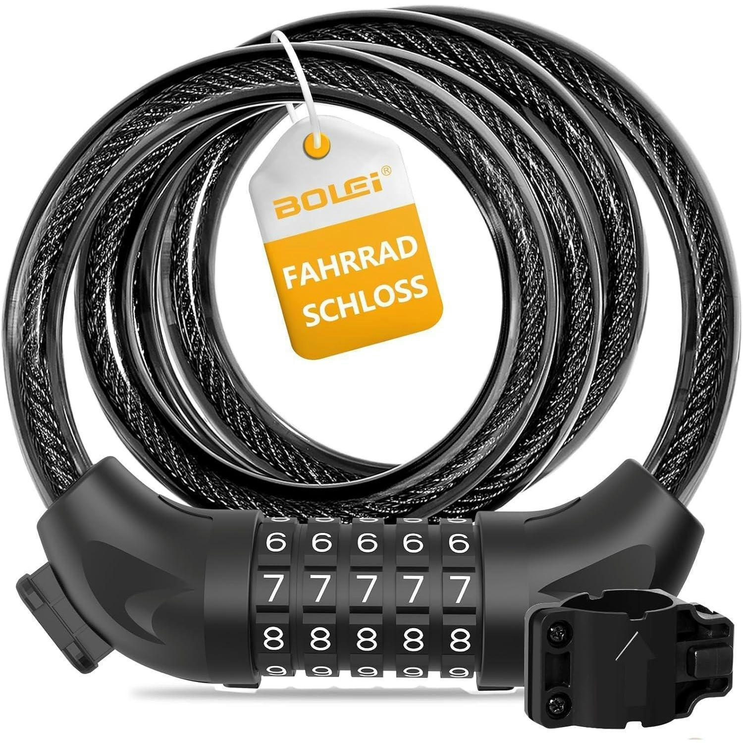 FAHRRADSCHLOSS mit Zahlencode 12 mm / 120 cm Schwarz - Schwarz, Metall (12/3.8/120cm)