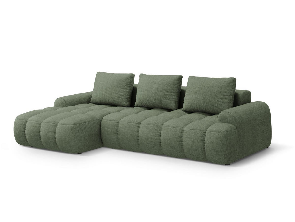 AUSKLAPPBARES-ECKSOFA links mit Container Linz aus strukturiertem Stoff dunkles olivgrün 3 Sitzplätze - Dunkelgrün, Textil (142/275cm) - Cosmopolitan Design