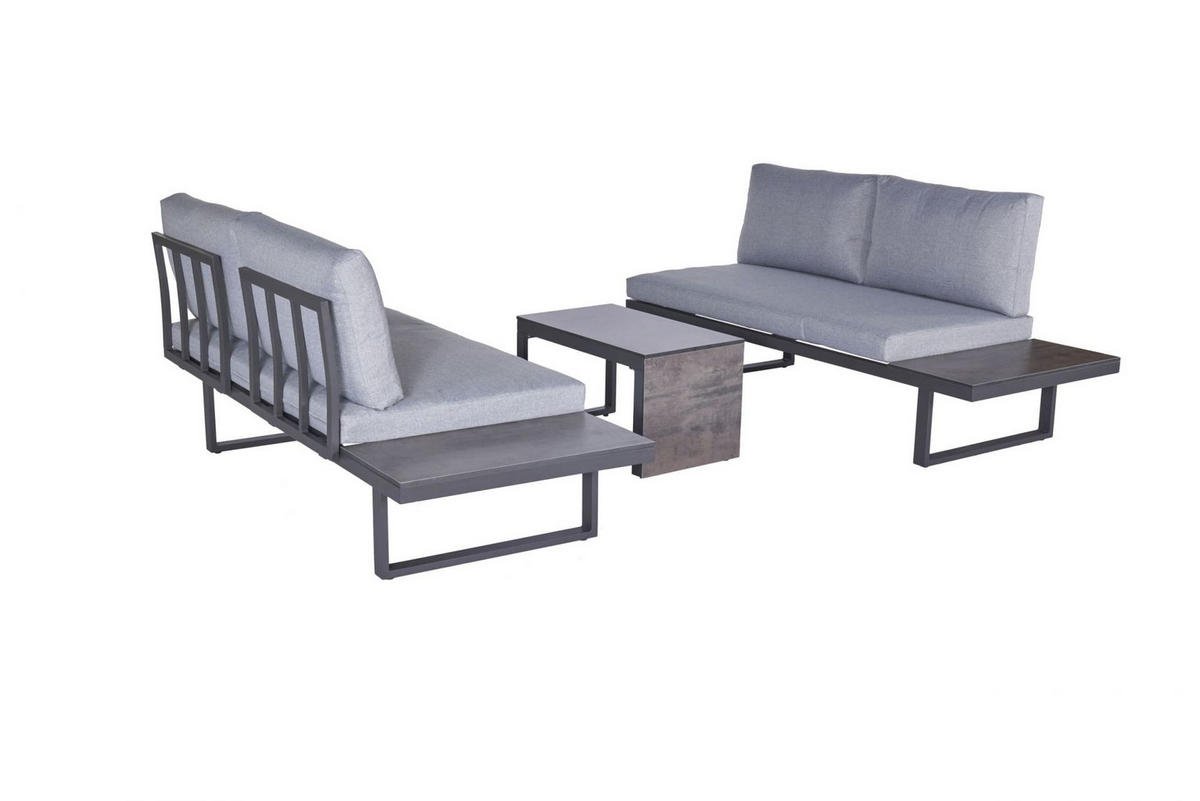LOUNGESET 3tlg. Nairobi, Aluminium, HPL - Anthrazit/Grau, Metall - dasmöbelwerk