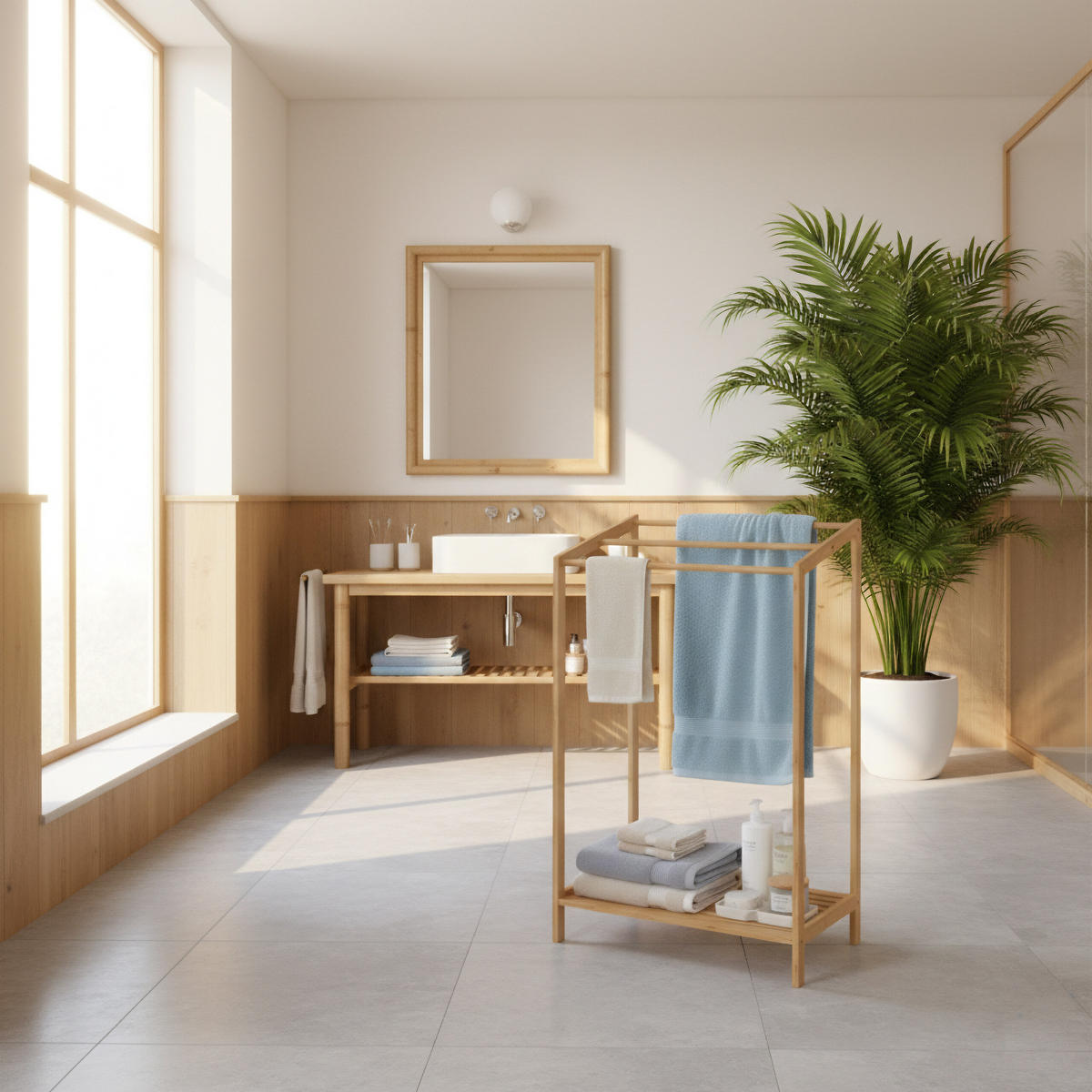 HANDTUCHSTÄNDER - Hellbraun, Holz (52.5/86/32cm) - Relaxdays