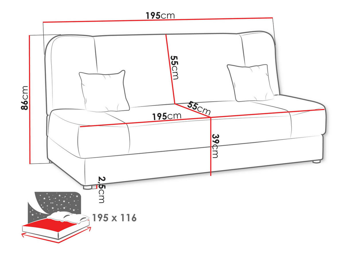SCHLAFSOFA Jonas - Hellbraun, Holz/Textil (195/86/87cm)