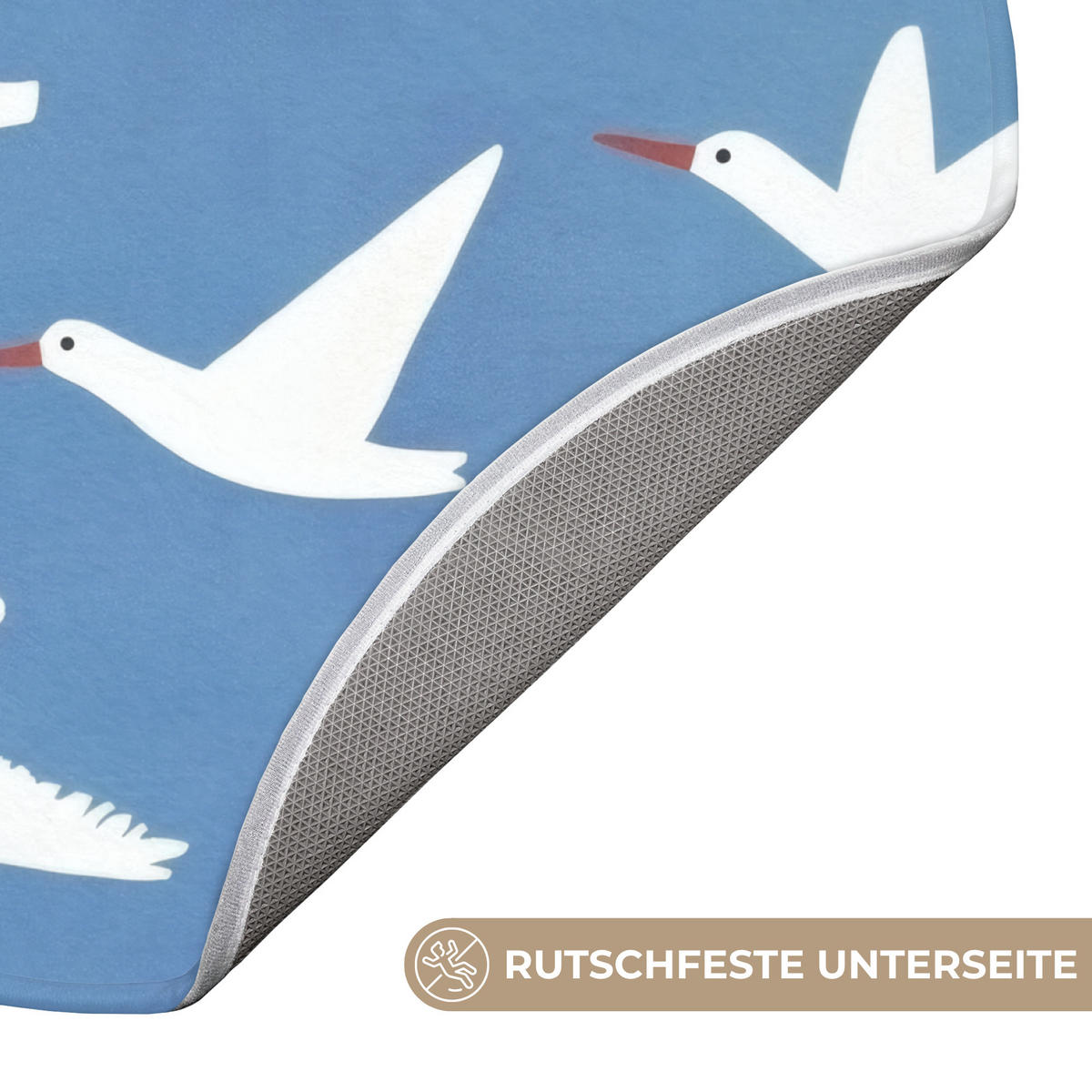 BADEMATTE Vögel - Weiß - Muster 70x70 cm - Blau, Kunststoff/Textil (70/70cm)
