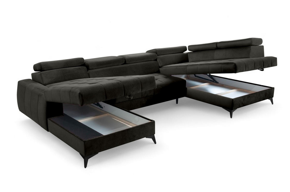 WOHNLANDSCHAFT Agnesa In Salvador - Schwarz, Holzwerkstoff/Textil (345/95/200cm) - Fun Möbel