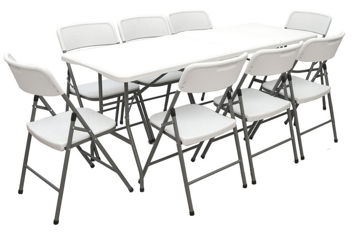 GARTEN-SITZGRUPPE für 8 Personen, 180/70cm, Weiß - Weiß, Kunststoff - Amanka