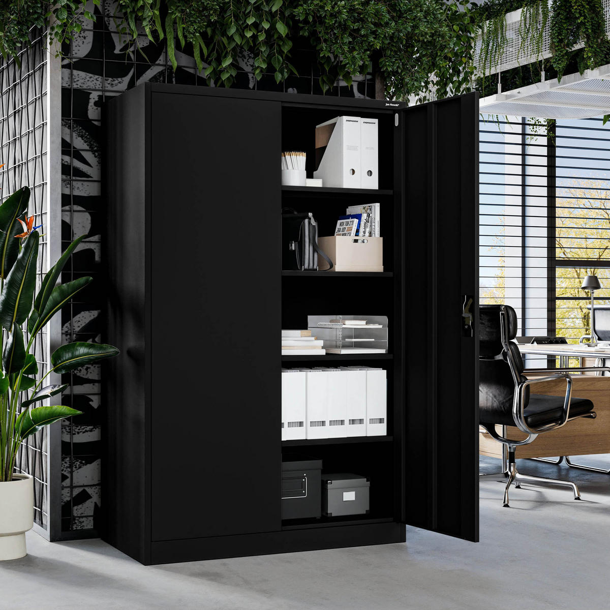 METALL-BÜROSCHRANK JAN II D600 - Schwarz, Metall (115/185/60cm) - Jan Nowak