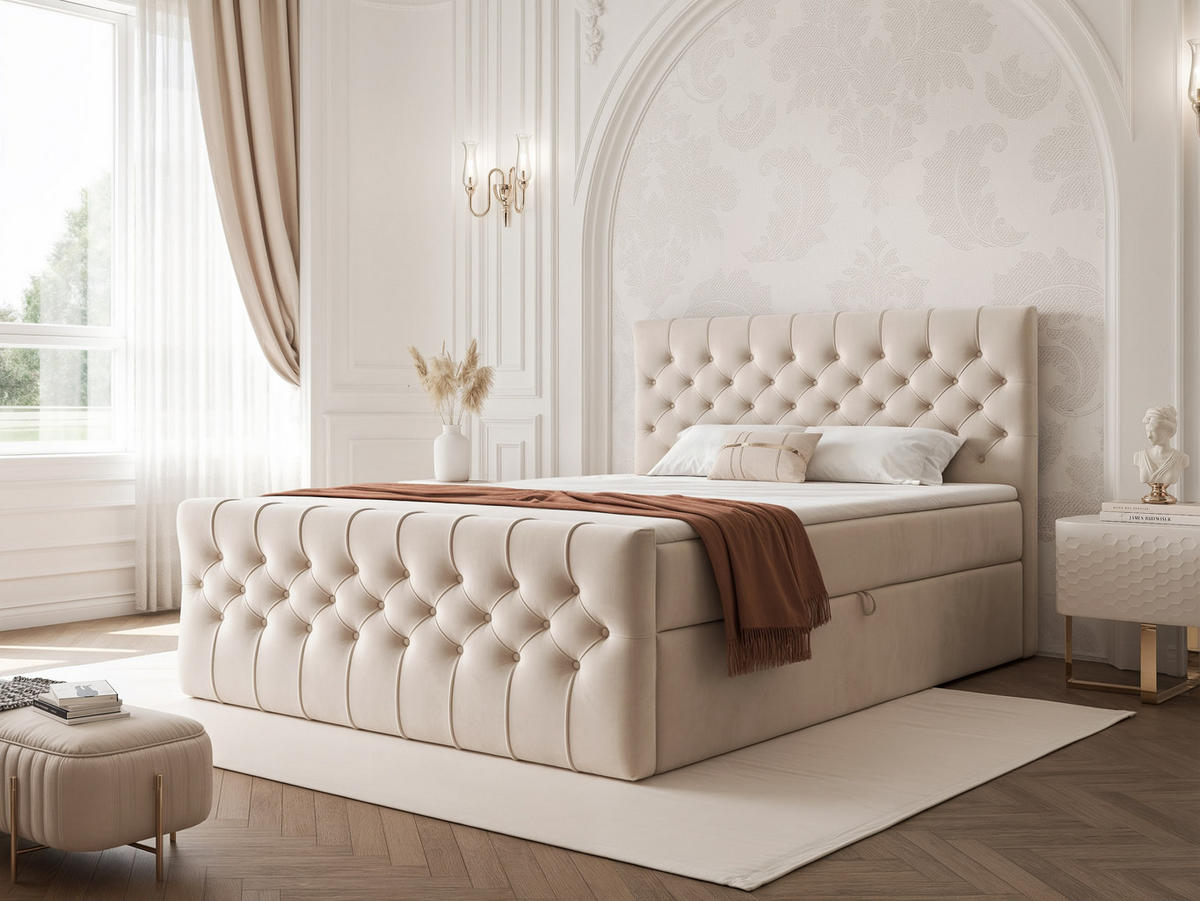 BOXBETT JOLIE 120x200 cm mit Matratze, Creme - Creme, Textil (120/200cm) - Idohome