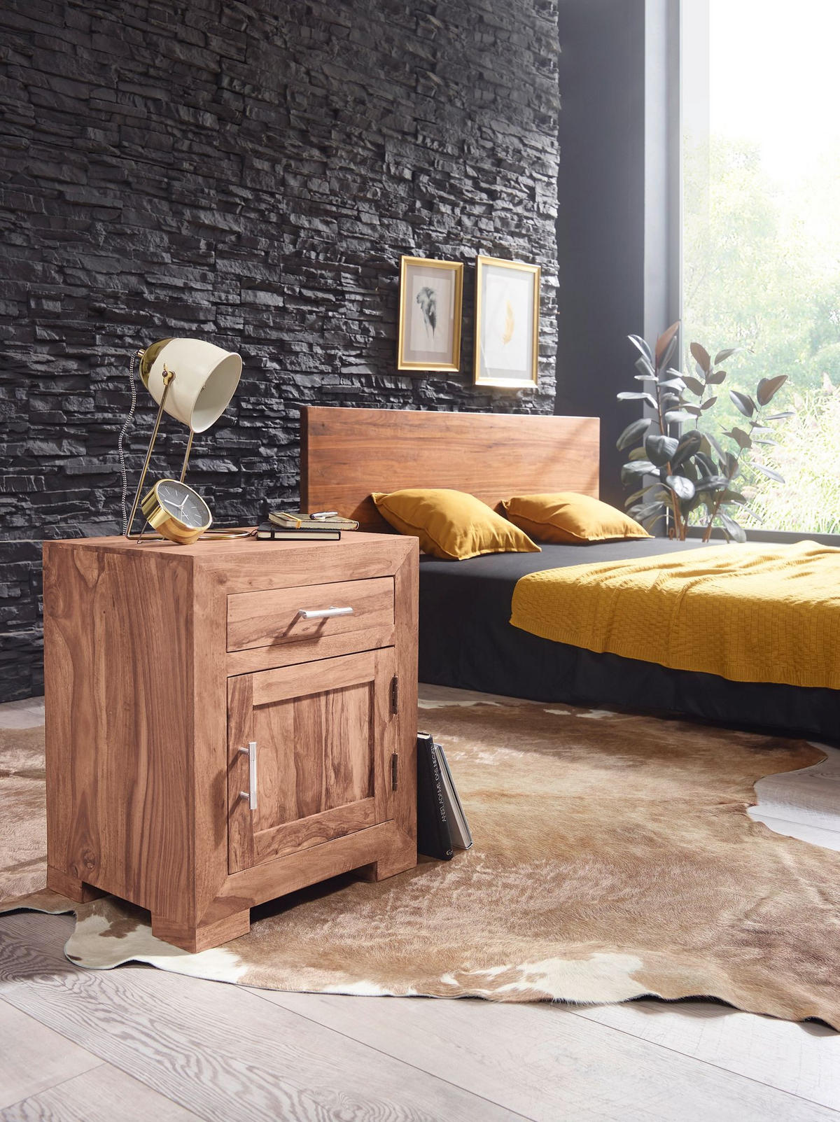 NACHTTISCH Massivholz Schublade Tür Landhausstil, Beige 50x40x60 cm - Beige, Holz/Metall (50/60/40cm) - KADIMA DESIGN