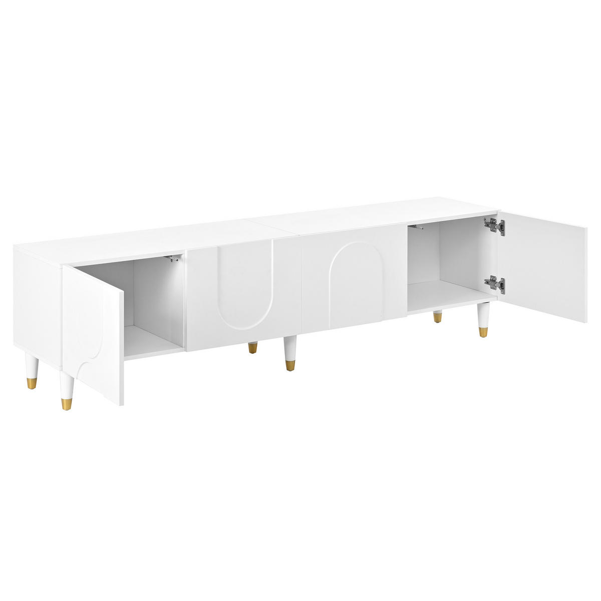 TV-SCHRANK Weiß 180/40/50 cm, 4 Türen, Bogenrelief, Massivholzbeine - Weiß, Holzwerkstoff (180/50/40cm) - PANGIVO