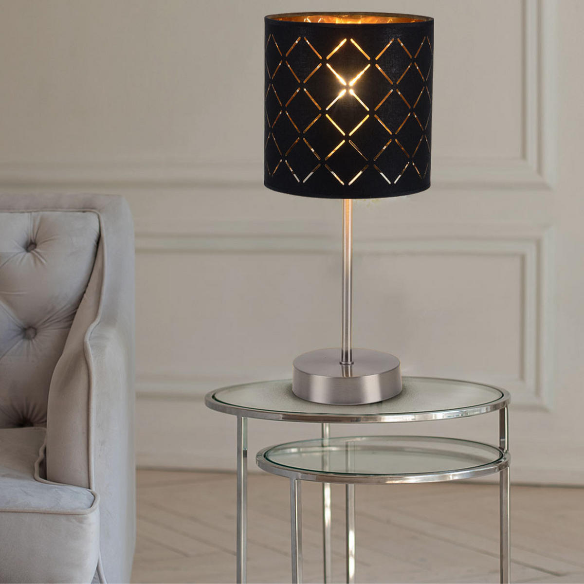 LED TISCHLEUCHTE Clarke Textil Schwarz - Schwarz, Metall (35/35/35cm) - Globo Lighting