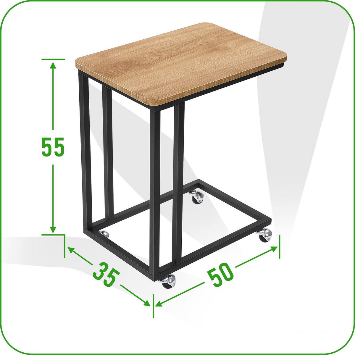 BEISTELLTISCH Metall Holzoptik Honigbraun Shcwarz auf Rollen 55/35/62 cm - Schwarz/Honig, Holzwerkstoff/Metall (50/35/60cm) - Begryf