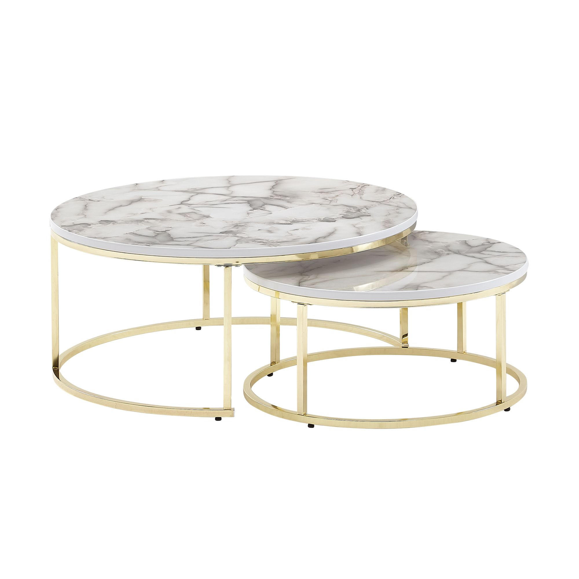 COUCHTISCH 2er Set Marmoroptik Metall Eichenholz Ineinanderschiebbar, Gold 80x80x36 cm - Goldfarben, Holz/Metall (80/80/36cm) - KADIMA DESIGN
