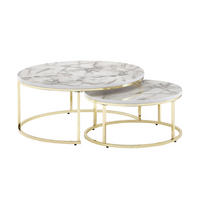 COUCHTISCH 2er Set Marmoroptik Metall Eichenholz Ineinanderschiebbar, Gold 80x80x36 cm - Goldfarben, Holz/Metall (80/80/36cm) - KADIMA DESIGN