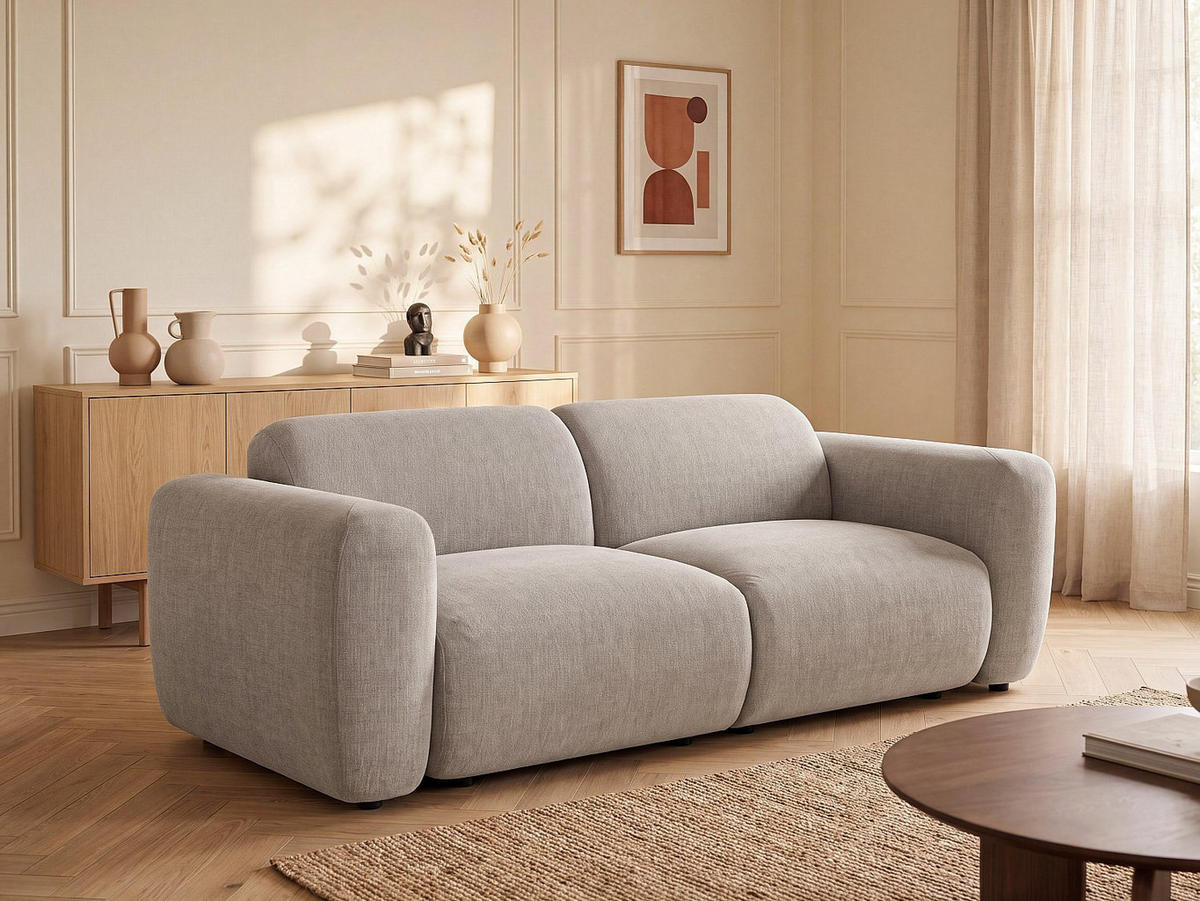 SOFA - 3 Personen - stoff - grau Pogni - Grau, Kunststoff/Textil (205/73/97cm) - Vente-Unique