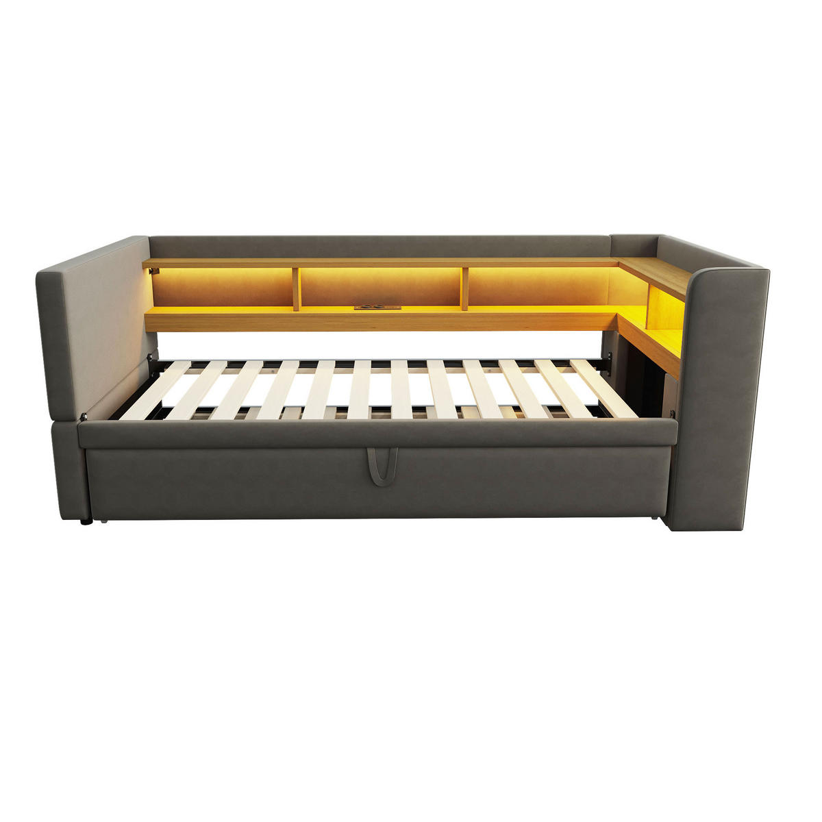 POLSTERBETT 90/190 cm und 180/190 cm Dunkelgrau mit LED-Beleuchtung und Steckdose - Dunkelgrau, Textil (90/190cm) - OKWISH