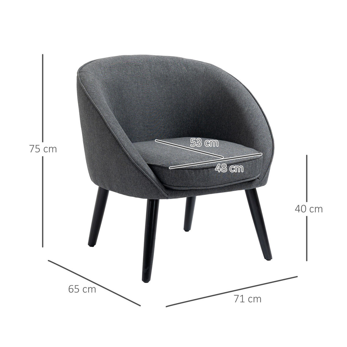 WOHNZIMMERSTUHL Polsterstuhl Sessel Wohnzimmer modern Polyester Holz Grau - Grau, Kunststoff (65/75/71cm) - HOMCOM