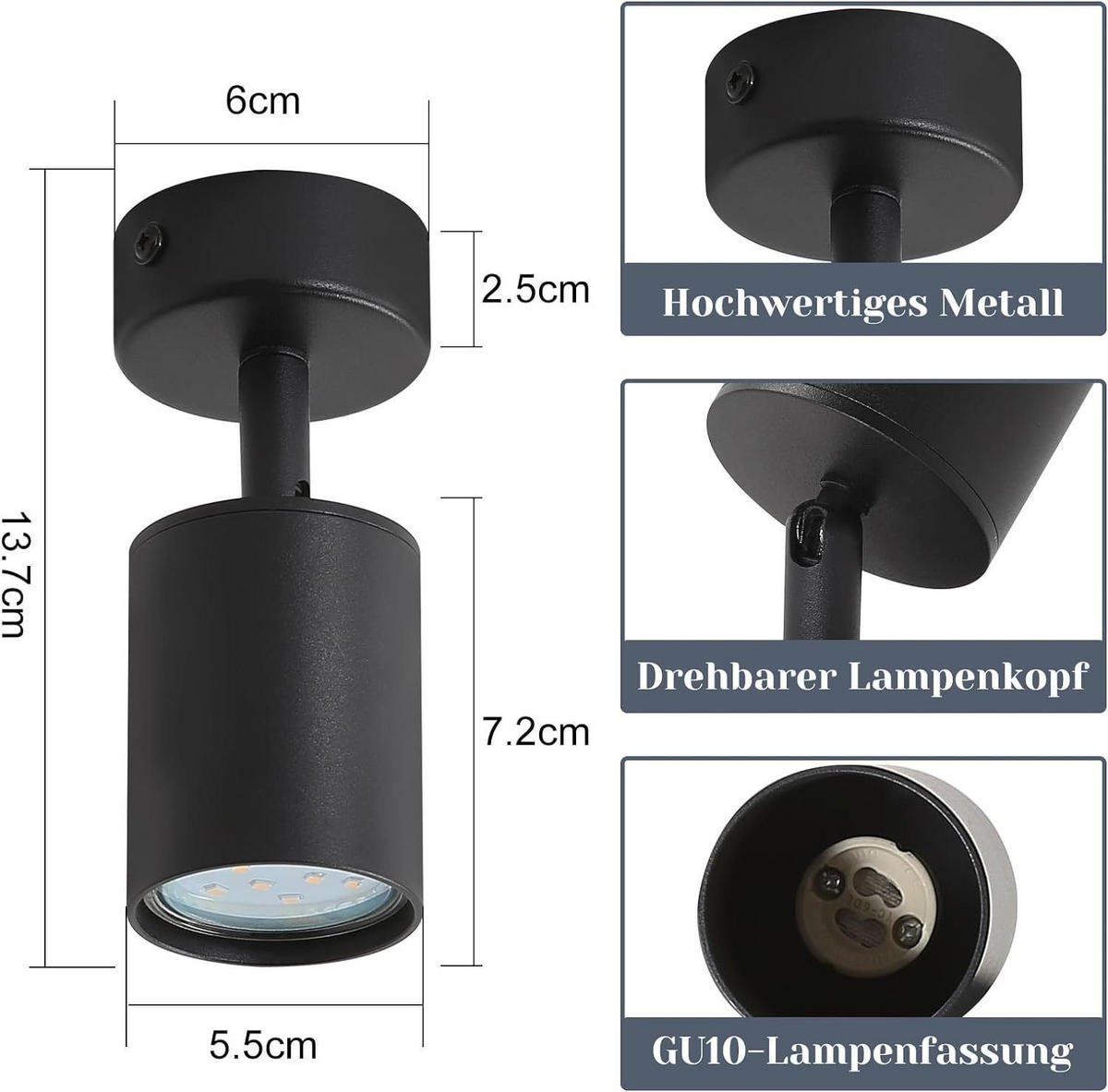 STRAHLER Freiheit 1-flammig 6/6/14 cm - Schwarz, Metall (6/6/14cm) - Nettlife