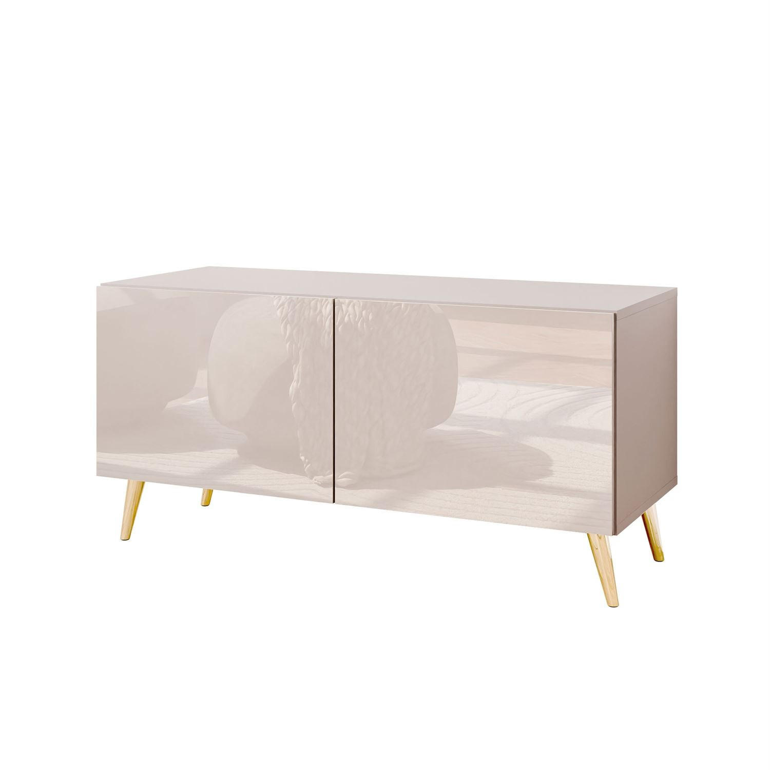 TV-SCHRANK COLGANTE 100 Kaschmir Hochglanz, mit LED, Schräge goldene Füßen - Kaschmir/Goldfarben, Holzwerkstoff (100/49/40cm) - Lookway