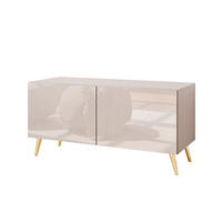 TV-SCHRANK COLGANTE 100 Kaschmir Hochglanz, mit LED, Schräge goldene Füßen - Kaschmir/Goldfarben, Holzwerkstoff (100/49/40cm) - Lookway