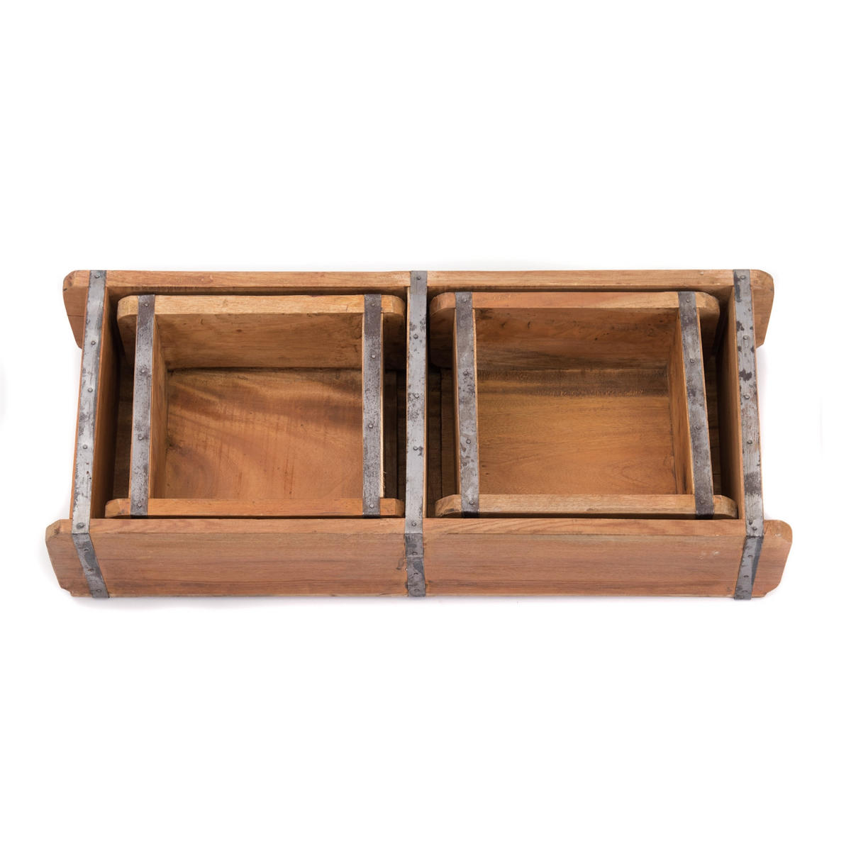 KISTEN-SET Bricks III 3-teilig Mahagoni Massivholz, 2 verschiedene Größen, Ziegelform naturfarben - Naturfarben, Holz (14cm) - CREEDWOOD