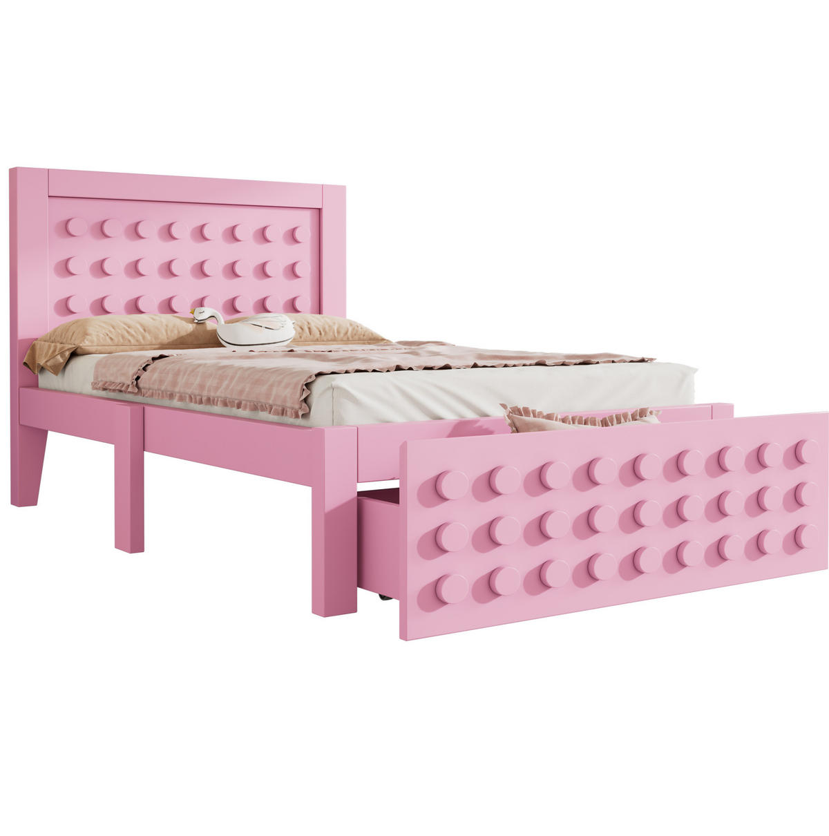 KINDERBETT, 1 Stauraumschublade, Block-Design, 90x200cm, Rosa - Rosa, Holz (90/200cm) - OKWISH
