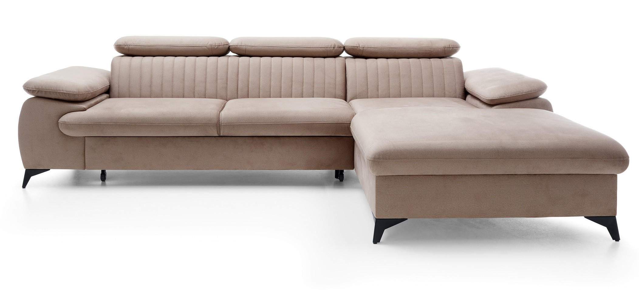 ECKSOFA 280 cm Xanto M, Schlaffunktion, verstellbaren Kopfstützen, Rechts, Hellbraun - Hellbraun, Holz (193/280cm) - Emporius