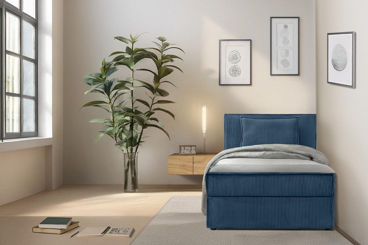 BOXSPRINGBETT ROTI Einzelbett, marineblau - Schwarz/Dunkelblau, Holz/Holzwerkstoff (80/200cm) - KONSIMO®