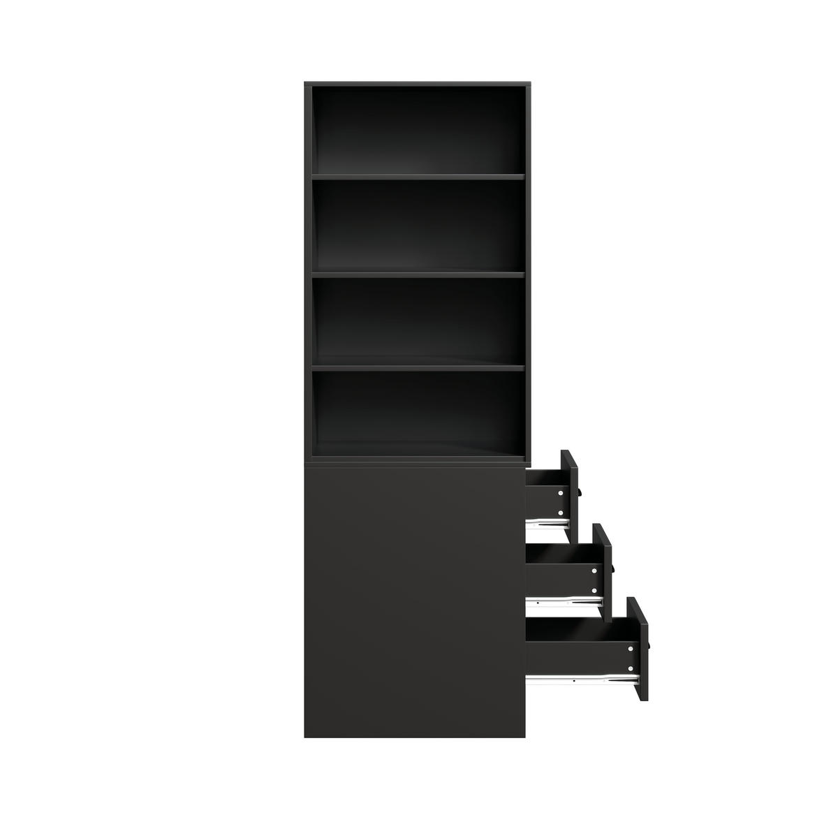 BÜCHERREGAL in Schwarz Eckregal mit Schubladen für kleine Räume und Wohnzimmer, B60/T38/H180 cm - Schwarz, Holzwerkstoff (60/180/36.5cm) - STILVORA
