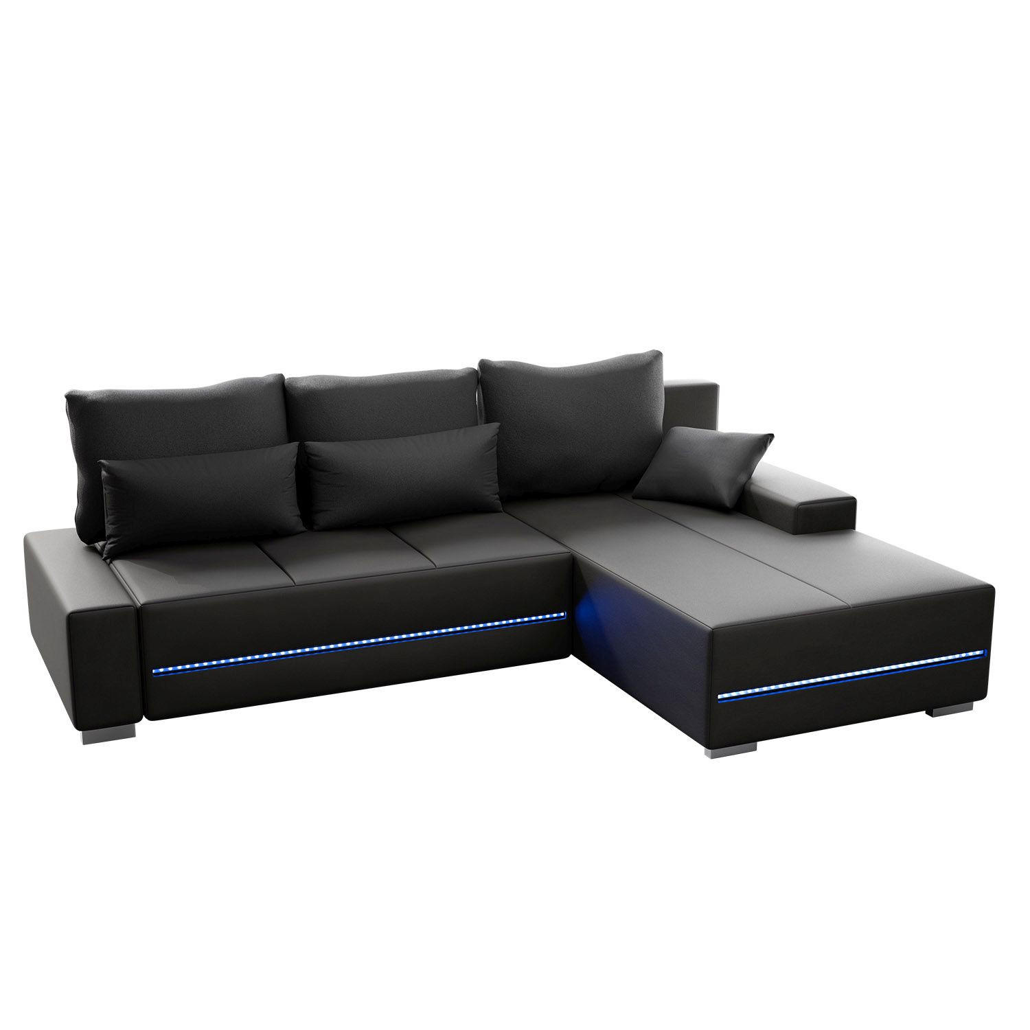 SOFA Davos mit Ottomane rechts dunkelgrau inkl LED - Dunkelgrau, Textil (260/180cm) - Juskys