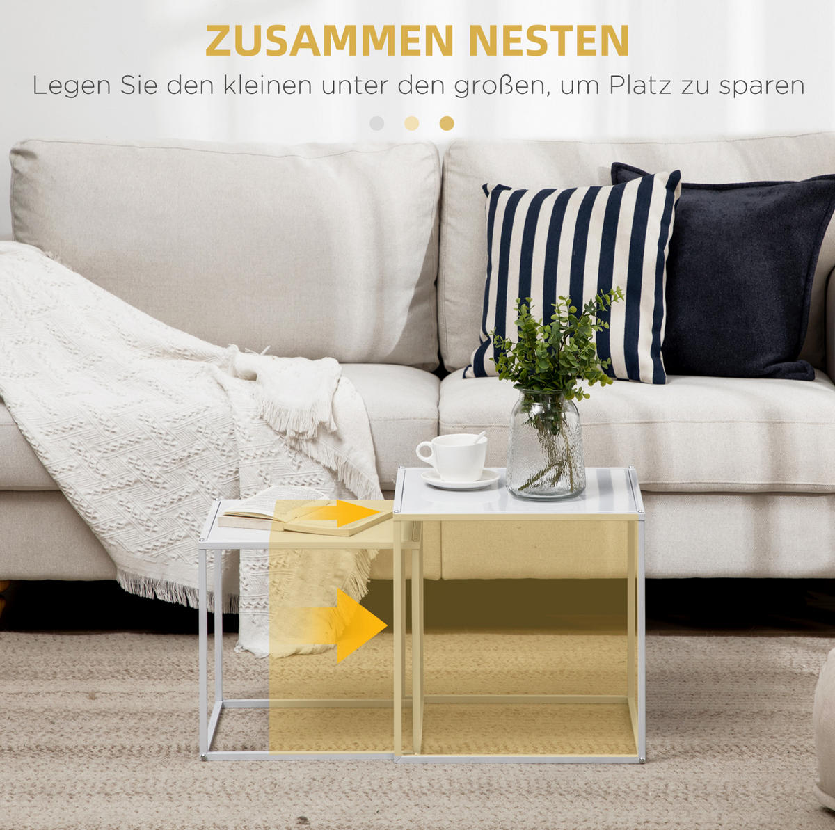 COUCHTISCH-SET 40/40 cm & 35/35 cm aus Stahl in Weiß, 2-teilig - Weiß, Metall (40/40/40cm) - BEAOK