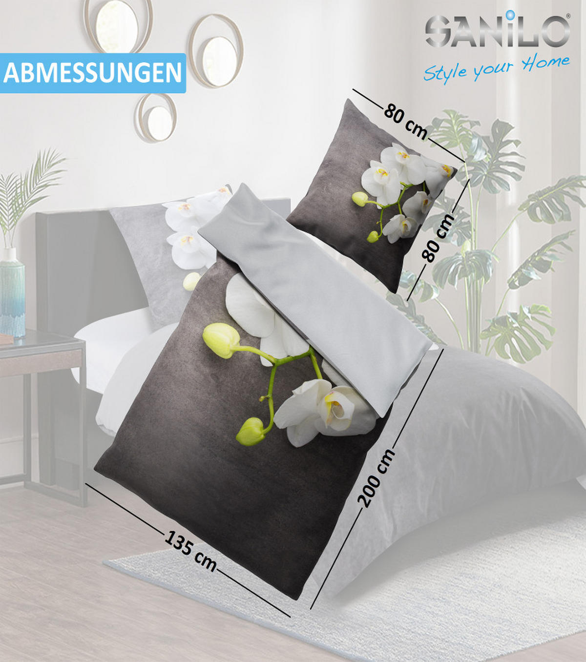 BETTWÄSCHE 2-teilig Pretty - Grau, Naturmaterialien (135/200cm) - Sanilo