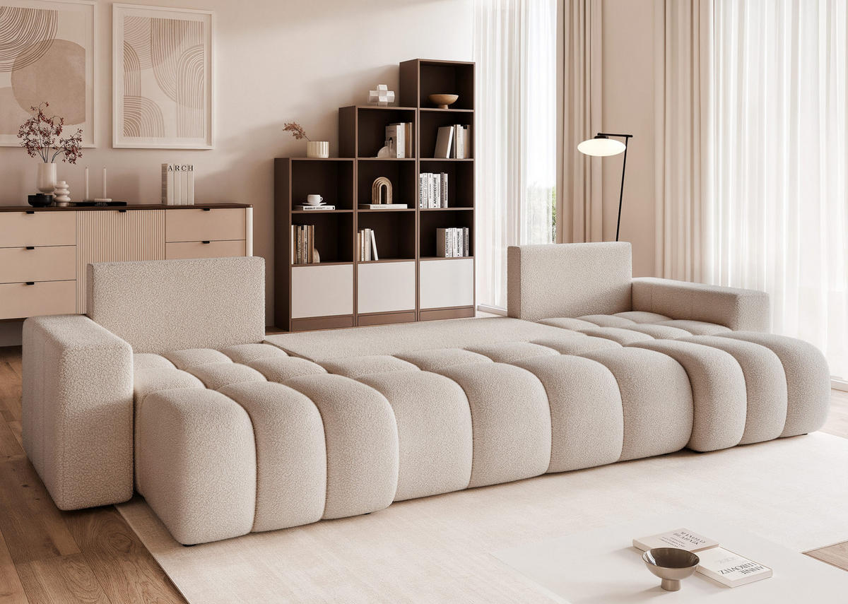 WOHNLANDSCHAFT OFI mit Schlaffunktion und Bettkasten Beige-Grau - Greige, Holzwerkstoff/Kunststoff (318/79/145cm) - Idohome
