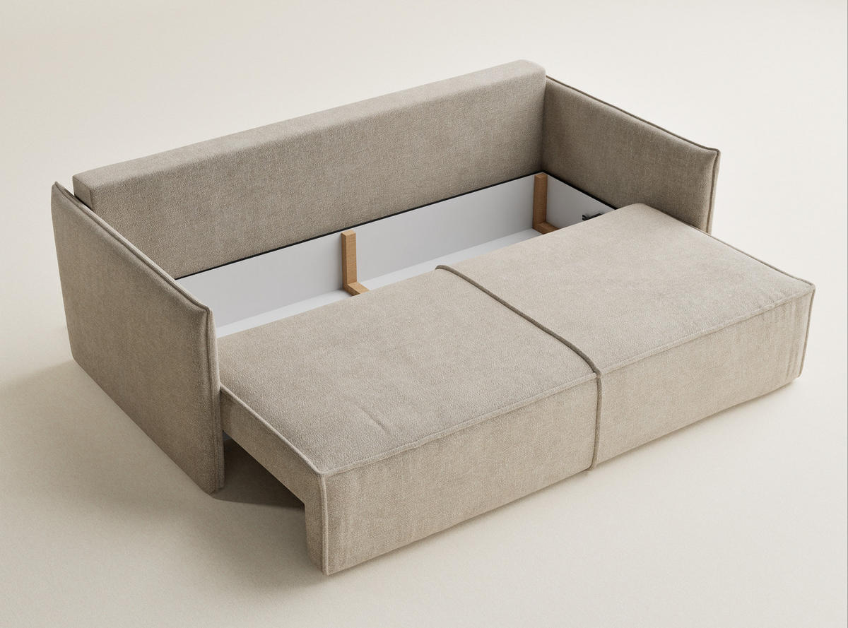 SOFA MIT SCHLAFFUNKTION Obra Beige Chenille-Stoff - Beige/Schwarz, Holz/Holzwerkstoff (220/70/107cm) - Maison de Reve