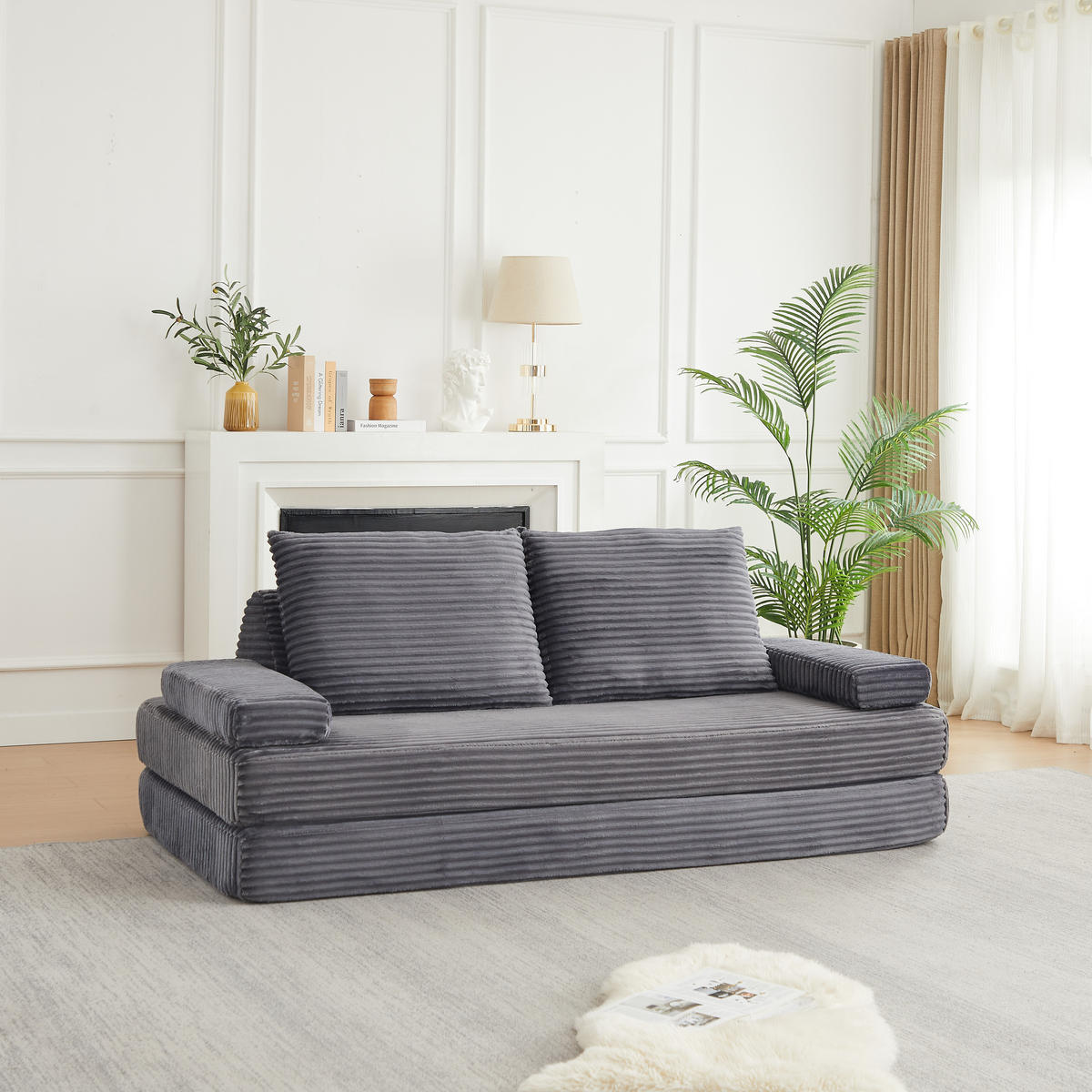 SCHLAFSOFA 211 cm frei kombinierbar mit dreieckigen Rückenlehnen, DE-42722, Grau - Grau, Textil (211.5/62/106.5cm) - ComfortXL