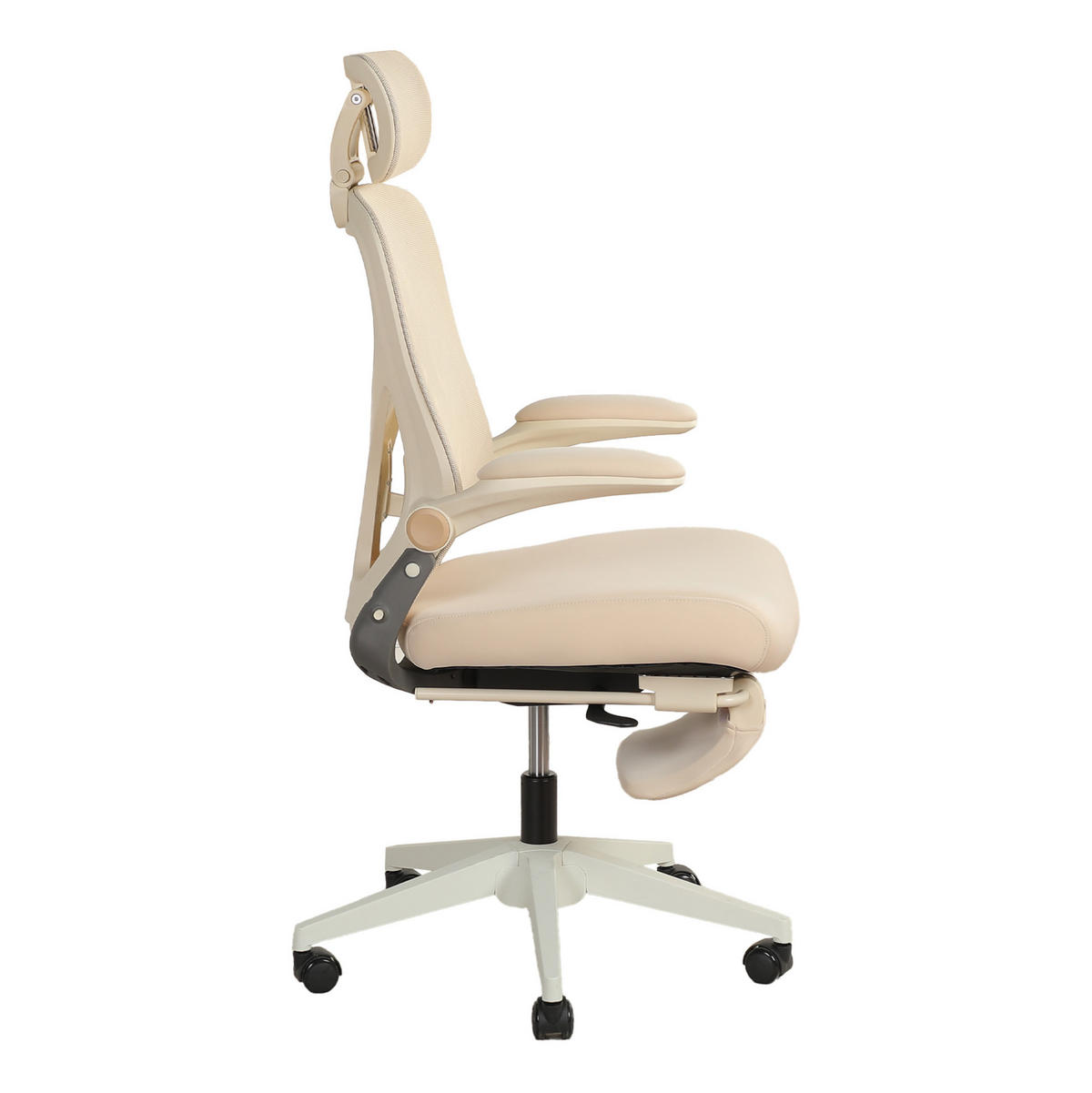 DREHSTUHL 67/67/129 cm cream aus Schaumstoff mit klappbarer Rückenlehne und Kopfstütze - Creme, Kunststoff (62/129/48.5cm) - OKWISH