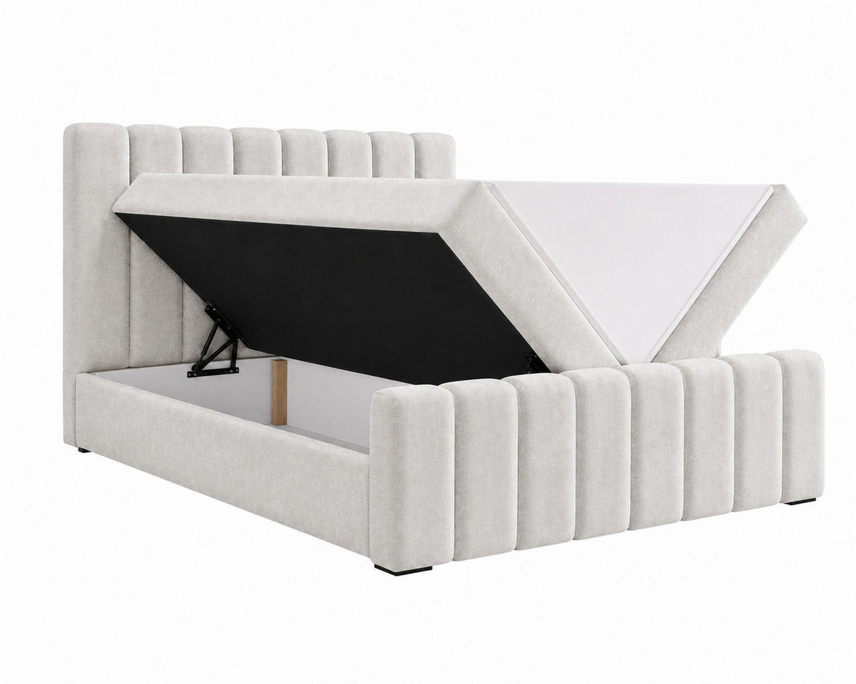 BOXBETT 01 BIS 160 x 200 cm - Vibe - Modernes Polsterbett mit Bettkasten inkl. PU-Schaum-Topper und Federmechanismus - Hellgrau, Holz (160/200cm) - ROYAL24_MARKT