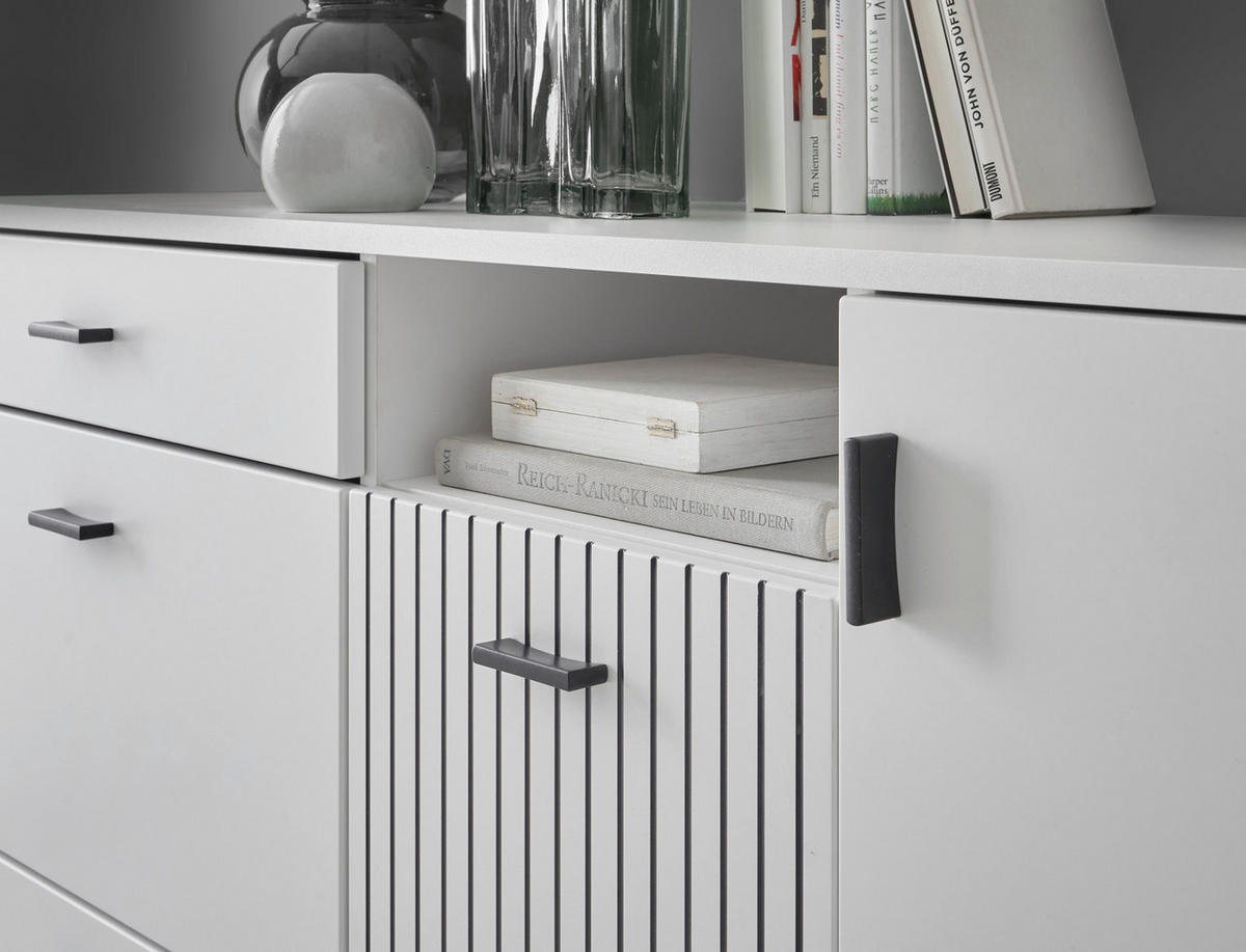 SIDEBOARD weiß matt, Kommode 150 cm - Schwarz/Weiß, Holzwerkstoff/Kunststoff (150/80/42cm) - Furn.Design